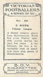 1933 Godfrey Phillips B.D.V. Victorian Footballers (A Series of 50) #49 Colin Niven Back